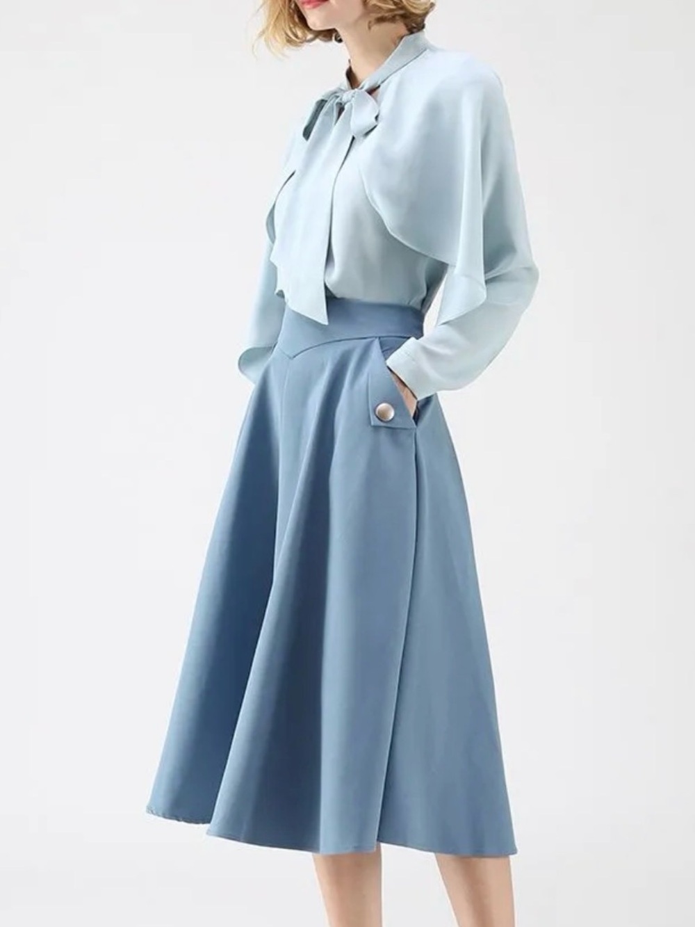Chicwish Powder Blue A-Line Midi Skirt & Hat Fleur Delacour Costume